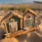 Driftwood beach huts with Fairy lights - double Blue Aqua - Drift Craft by Jo