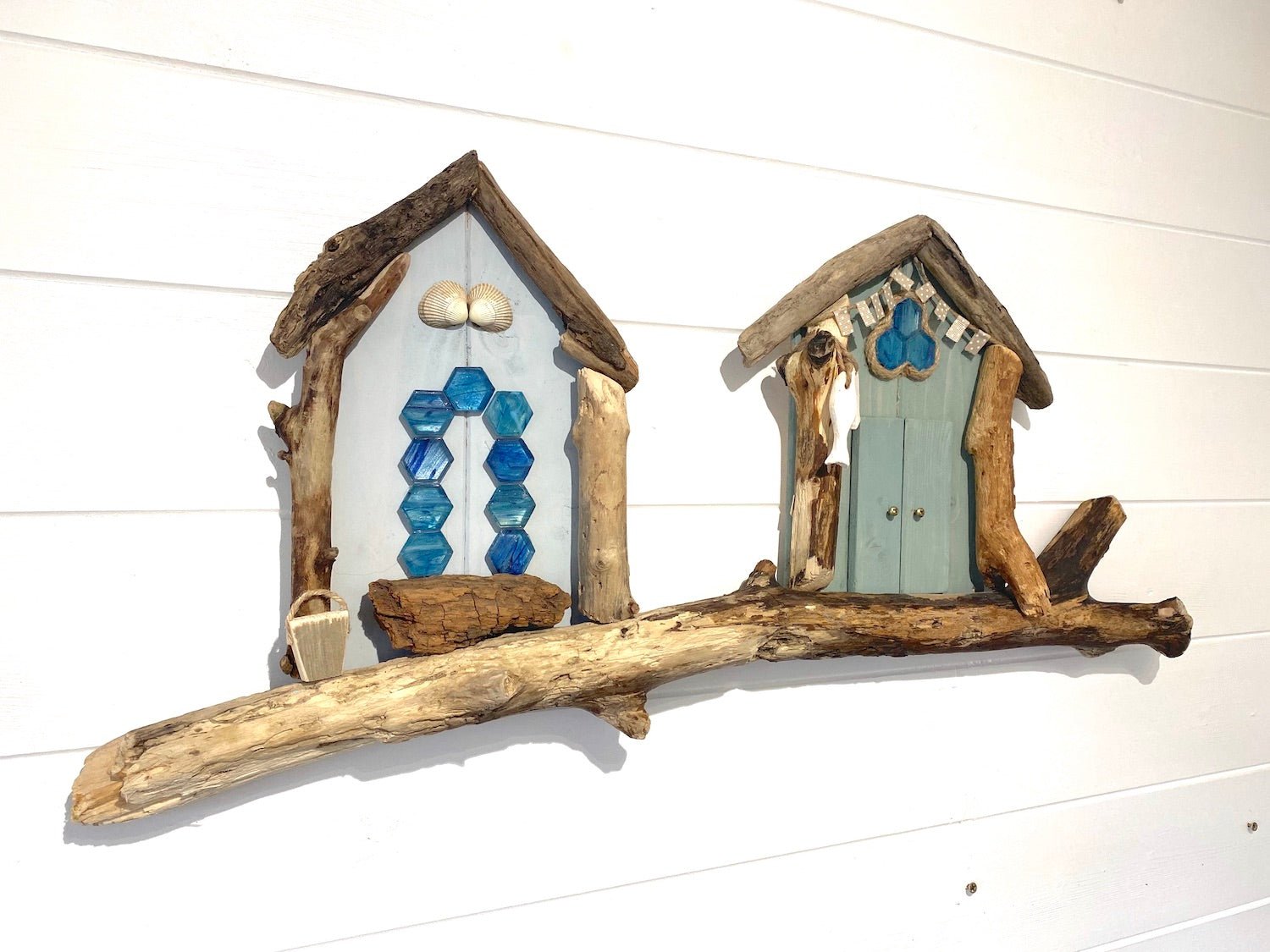 Driftwood Double Beach Huts - Blue / Grey - Drift Craft by Jo