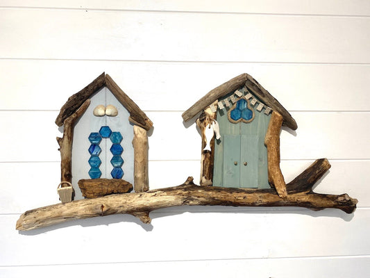 Driftwood Double Beach Huts - Blue / Grey - Drift Craft by Jo