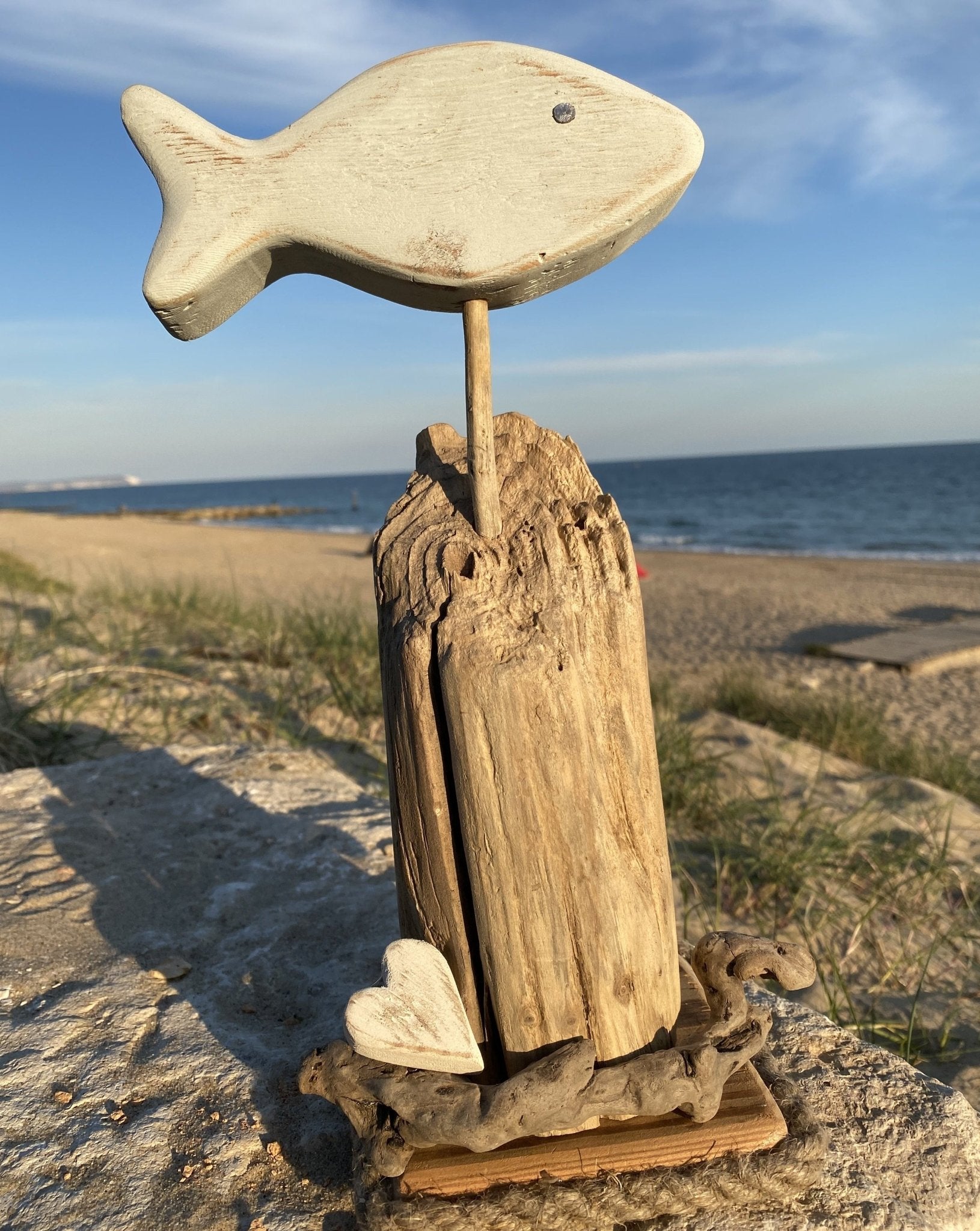 Driftwood Fish Home Decor with Heart - Large - Drift Craft by Jo