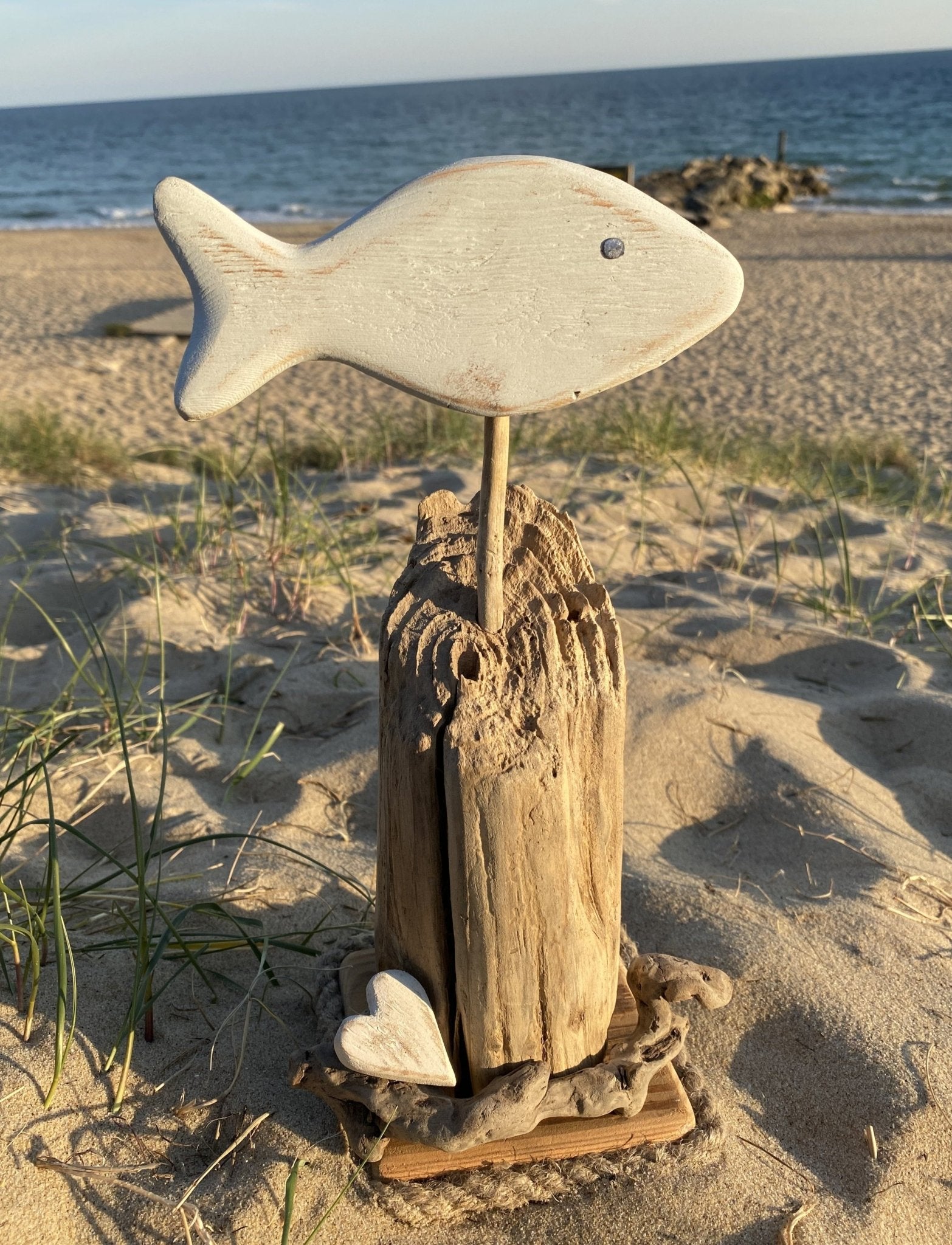 Driftwood Fish Home Decor with Heart - Large - Drift Craft by Jo