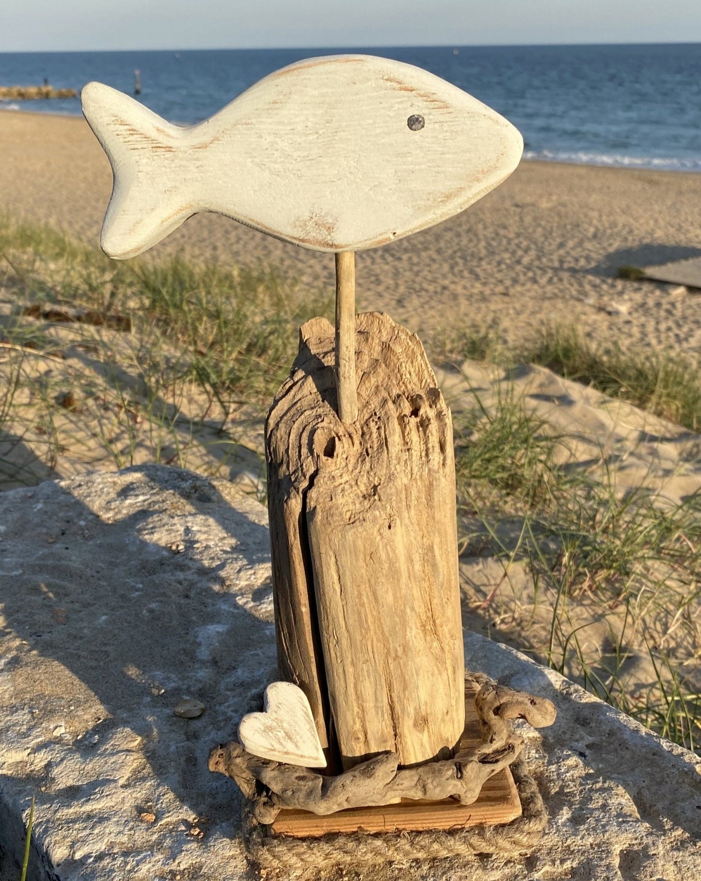 Driftwood Fish Home Decor with Heart - Large - Drift Craft by Jo