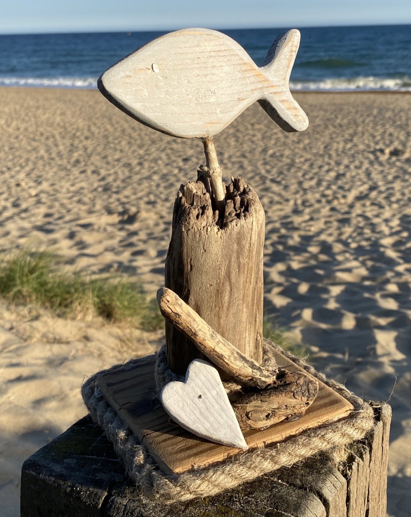 Driftwood Fish Home Decor with heart - Small - Drift Craft by Jo