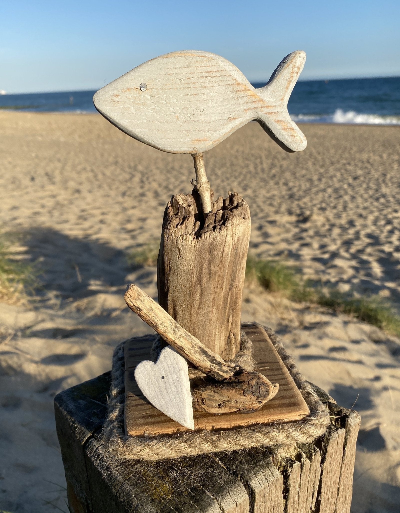 Driftwood Fish Home Decor with heart - Small - Drift Craft by Jo