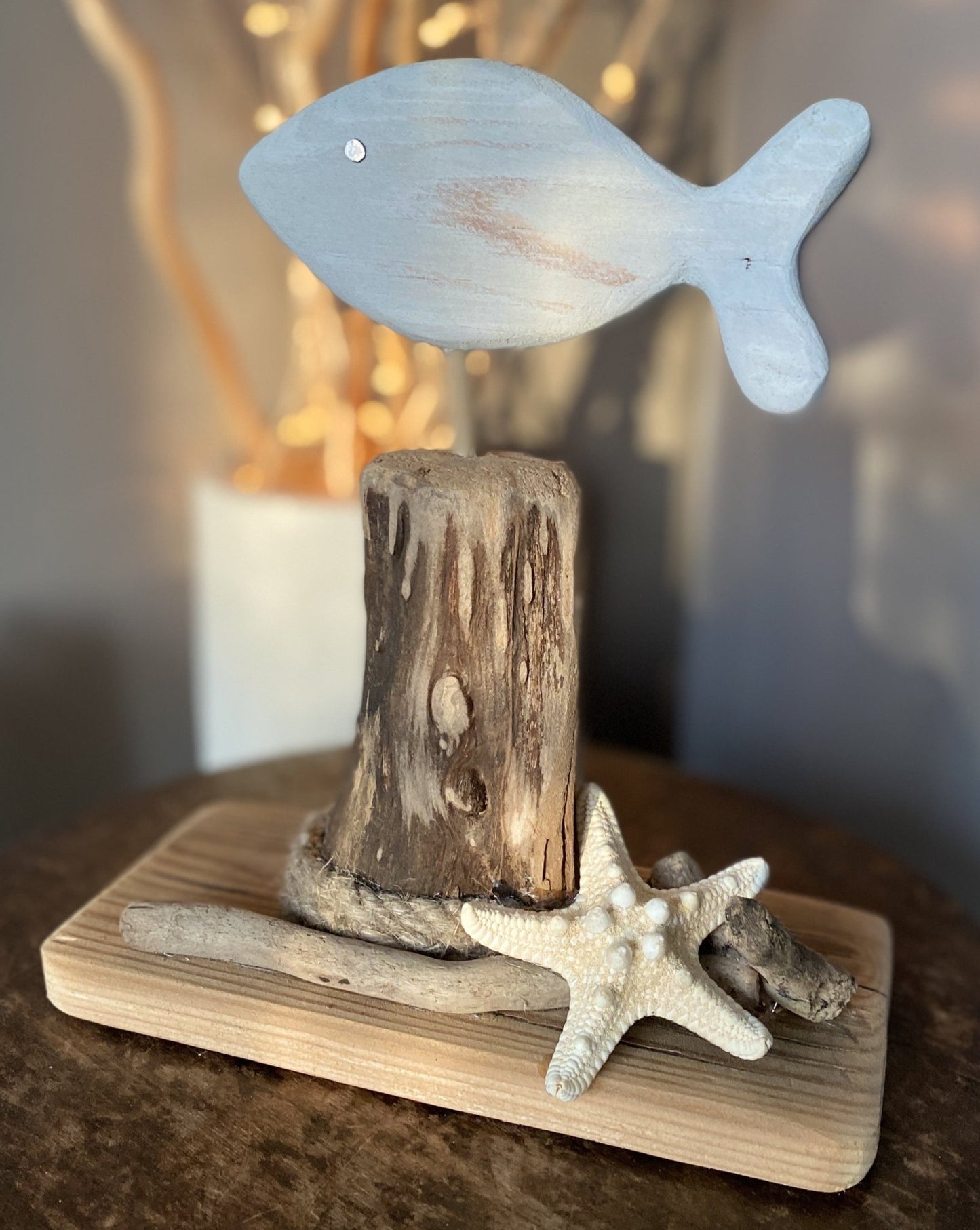 Driftwood Fish Home Decor with Starfish - Drift Craft by Jo