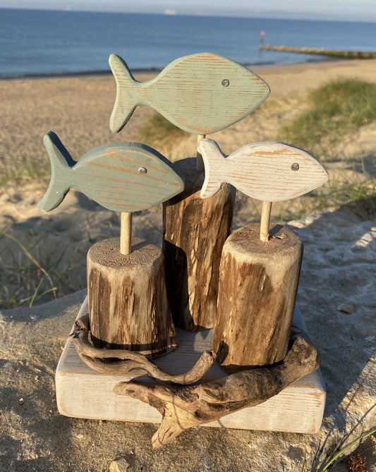 Driftwood Home Decor with Three Fish - Drift Craft by Jo