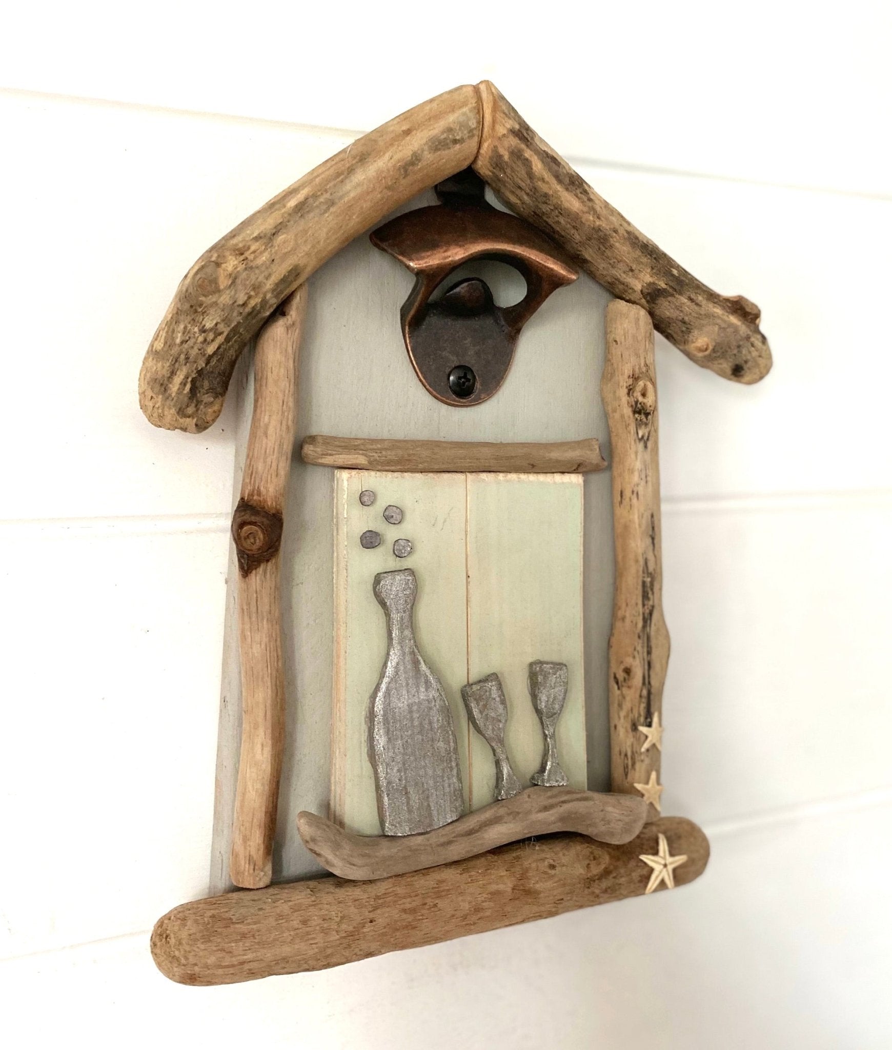 Driftwood Mini Beach Hut Bottle Opener - Green - Drift Craft by Jo