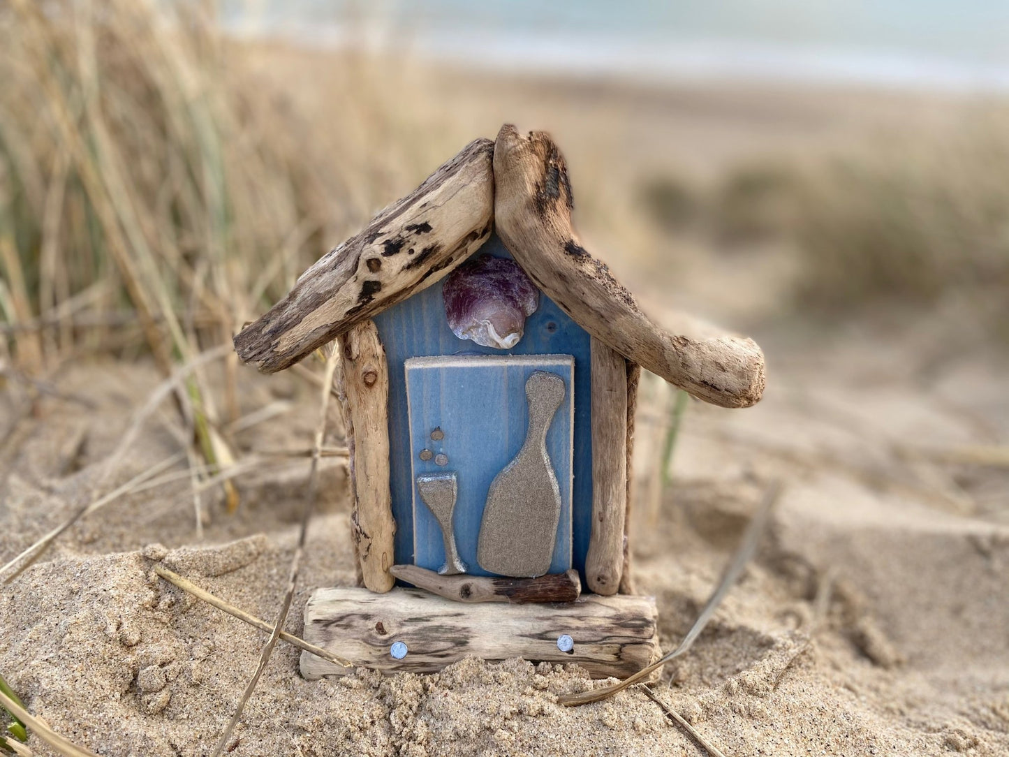 Driftwood Mini Beach Hut Key Hooks - Prosecco Shell - Drift Craft by Jo