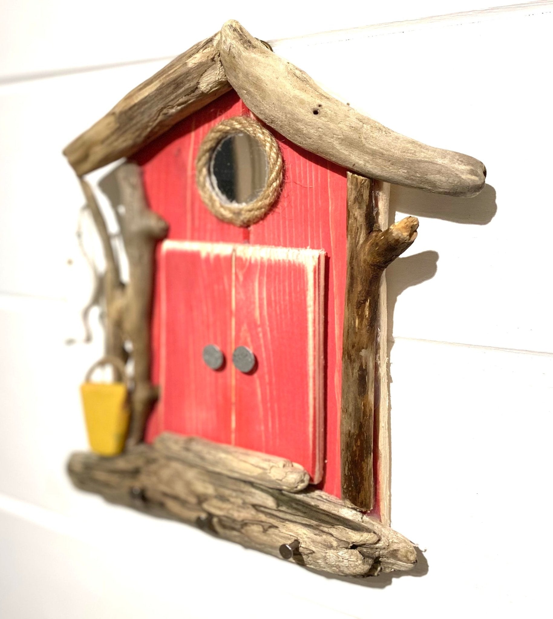 Driftwood Mini Beach Hut With Key Hooks & Fishing Rod - Drift Craft by Jo