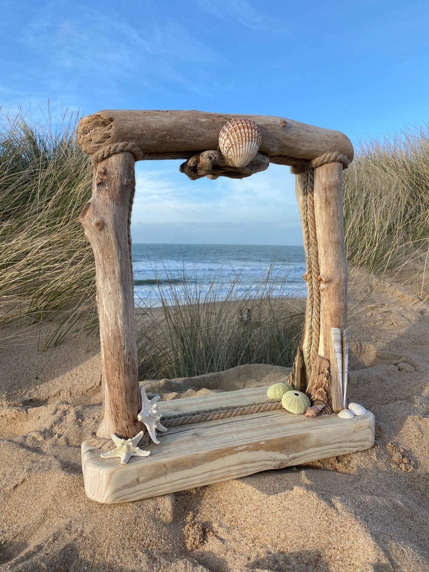 Driftwood Mirror with Shells and lights - Drift Craft by Jo