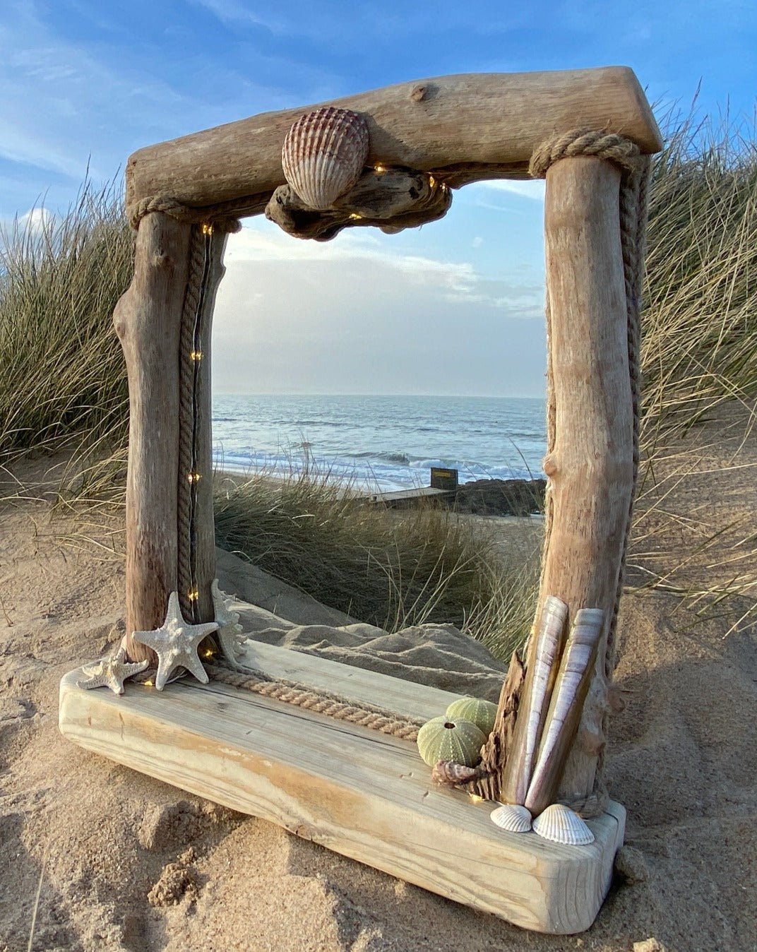 Driftwood Mirror with Shells and lights - Drift Craft by Jo