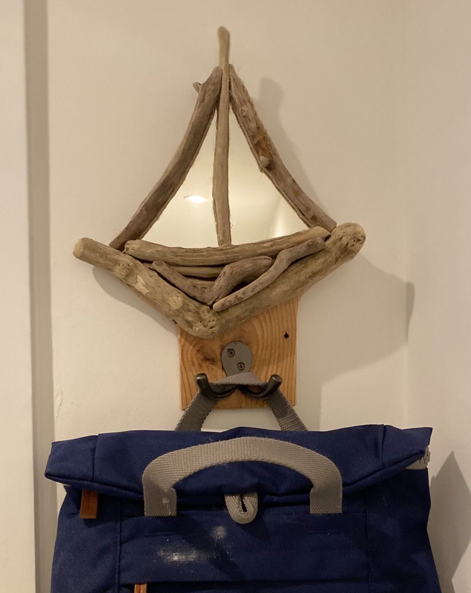 Driftwood Sail Boat Mirror with Hooks - Drift Craft by Jo