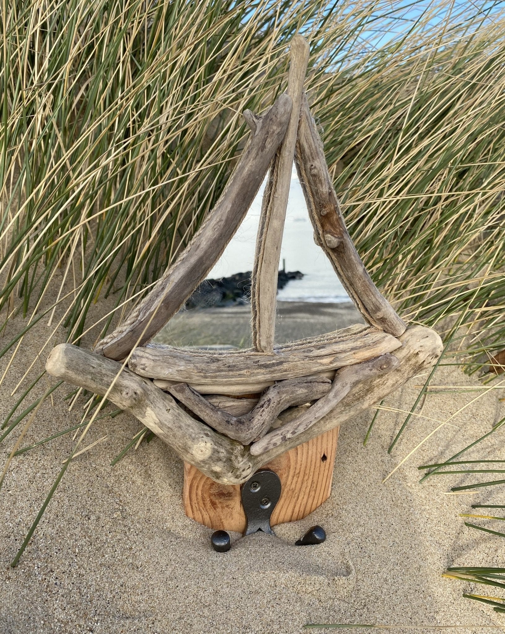 Driftwood Sail Boat Mirror with Hooks - Drift Craft by Jo