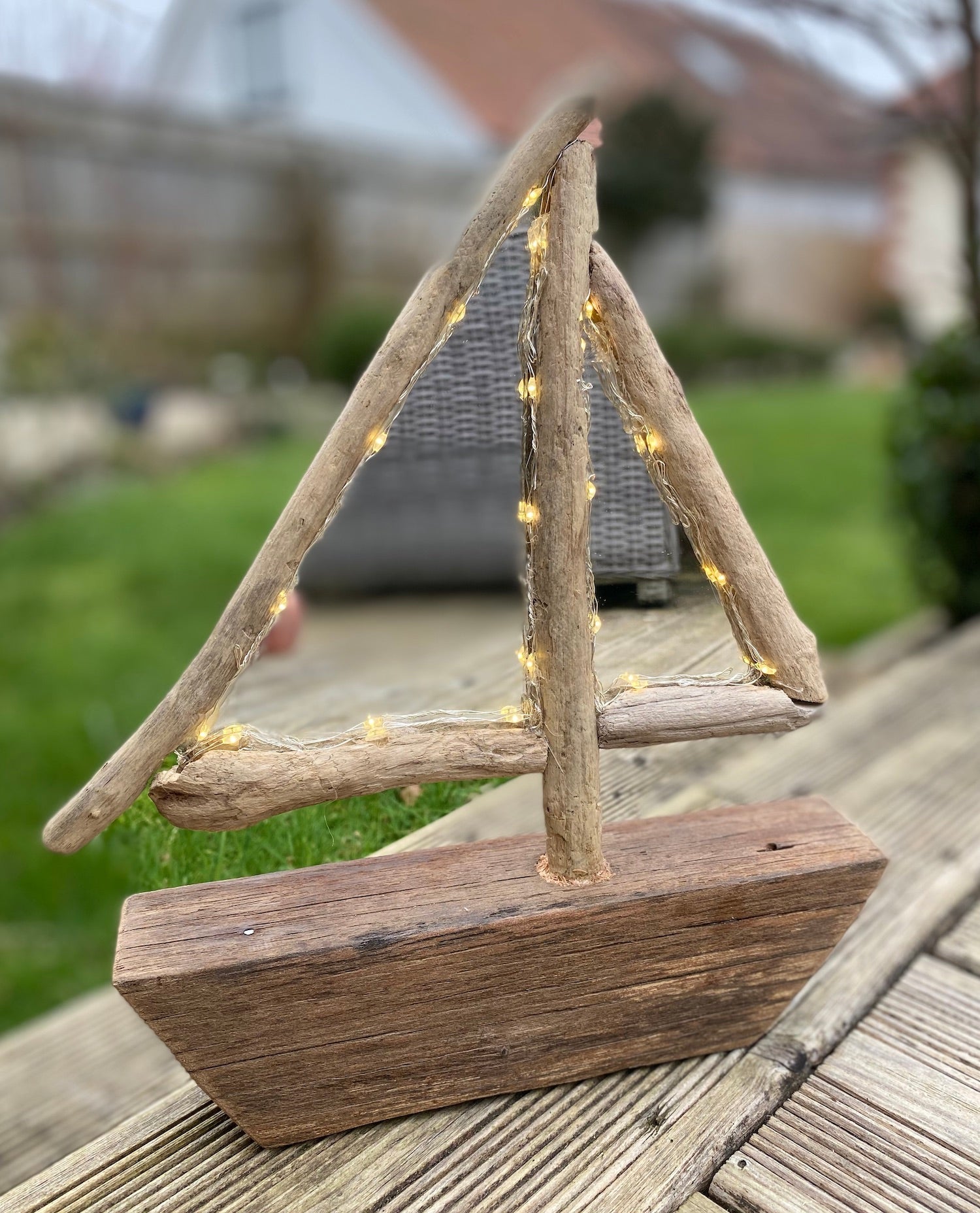 Driftwood Sailing Boat Mirror with Lights - Drift Craft by Jo