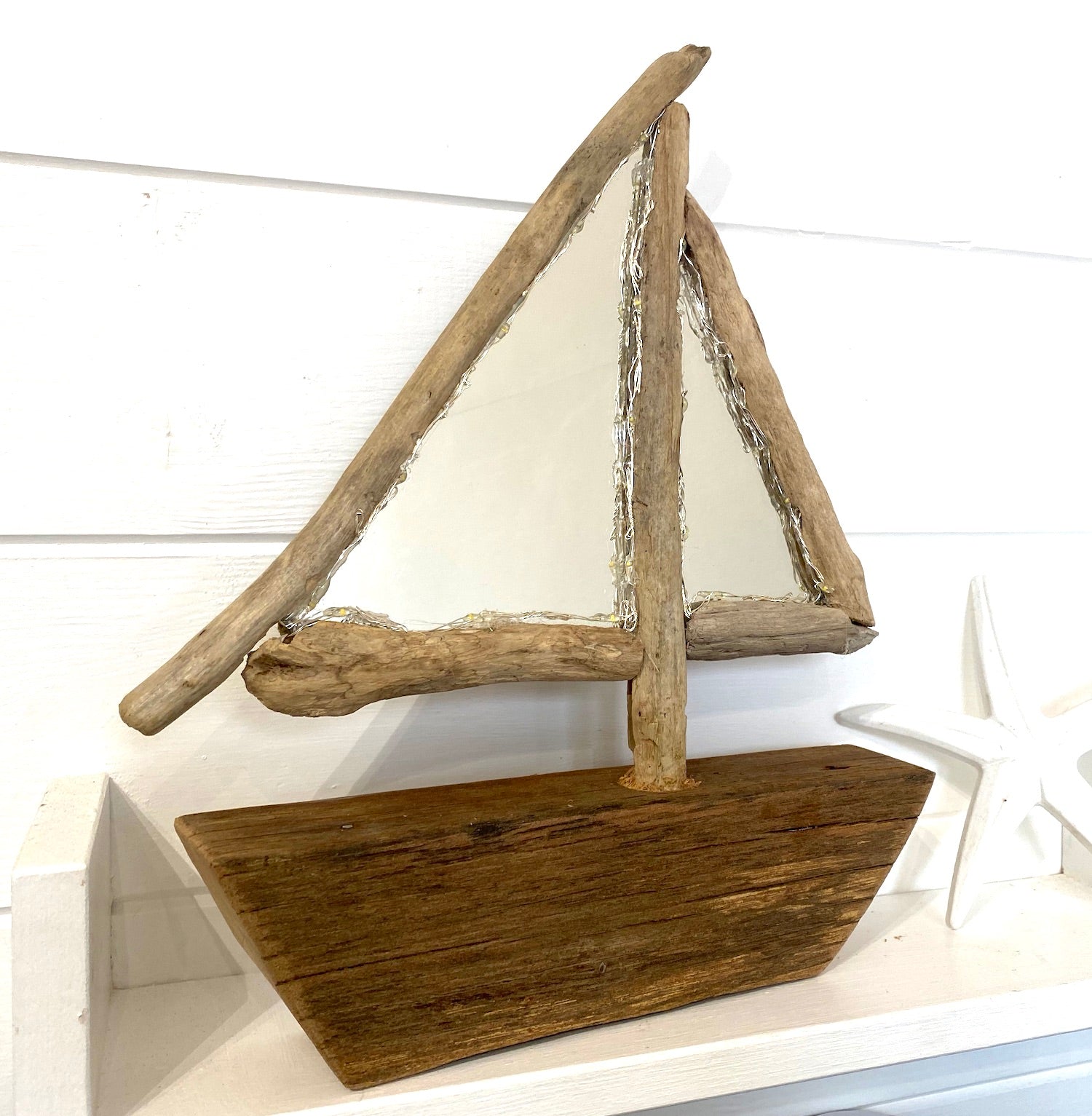 Driftwood Sailing Boat Mirror with Lights - Drift Craft by Jo