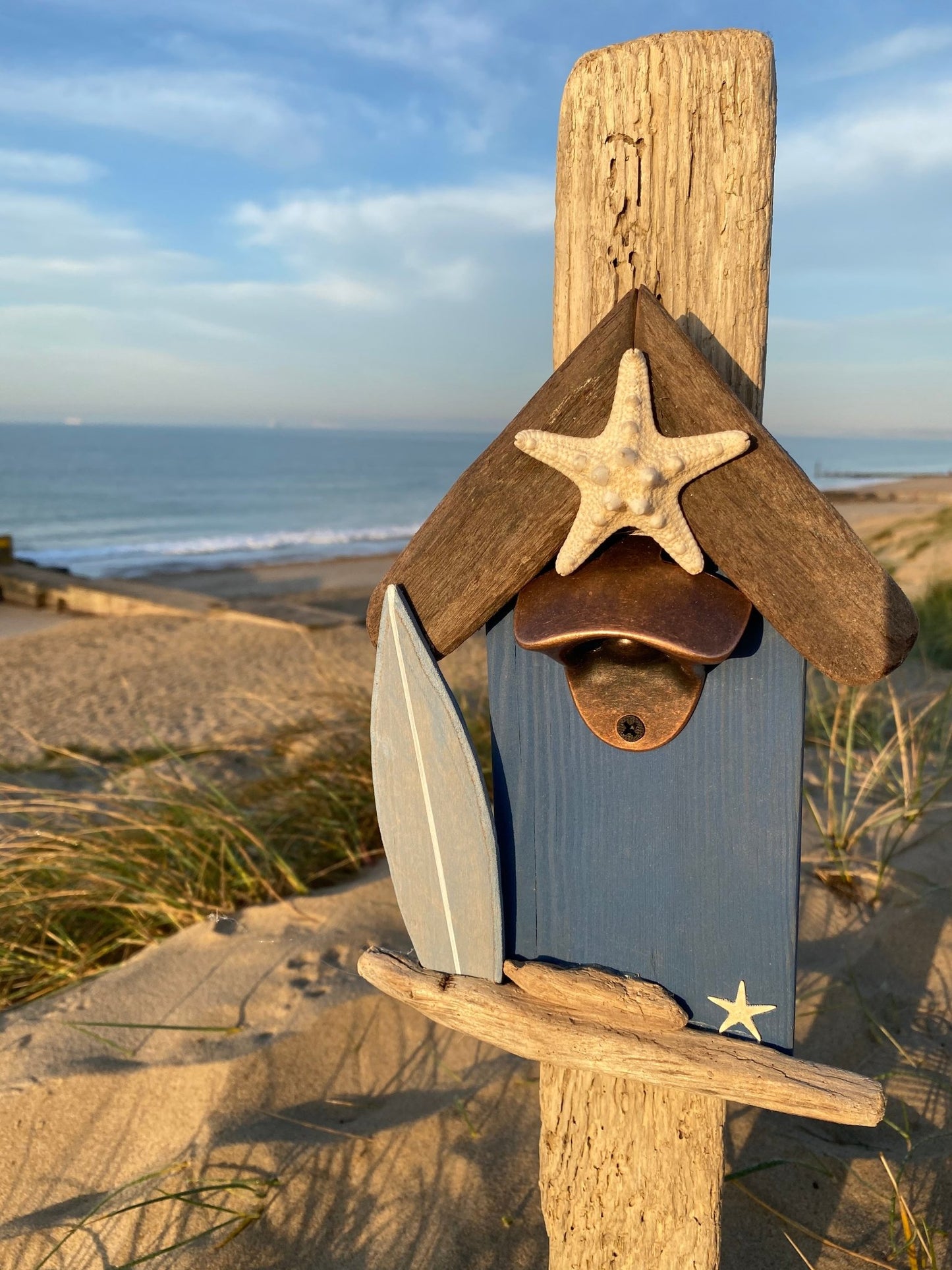 Driftwood surf shack with magnetic bottle opener and starfish - Drift Craft by Jo