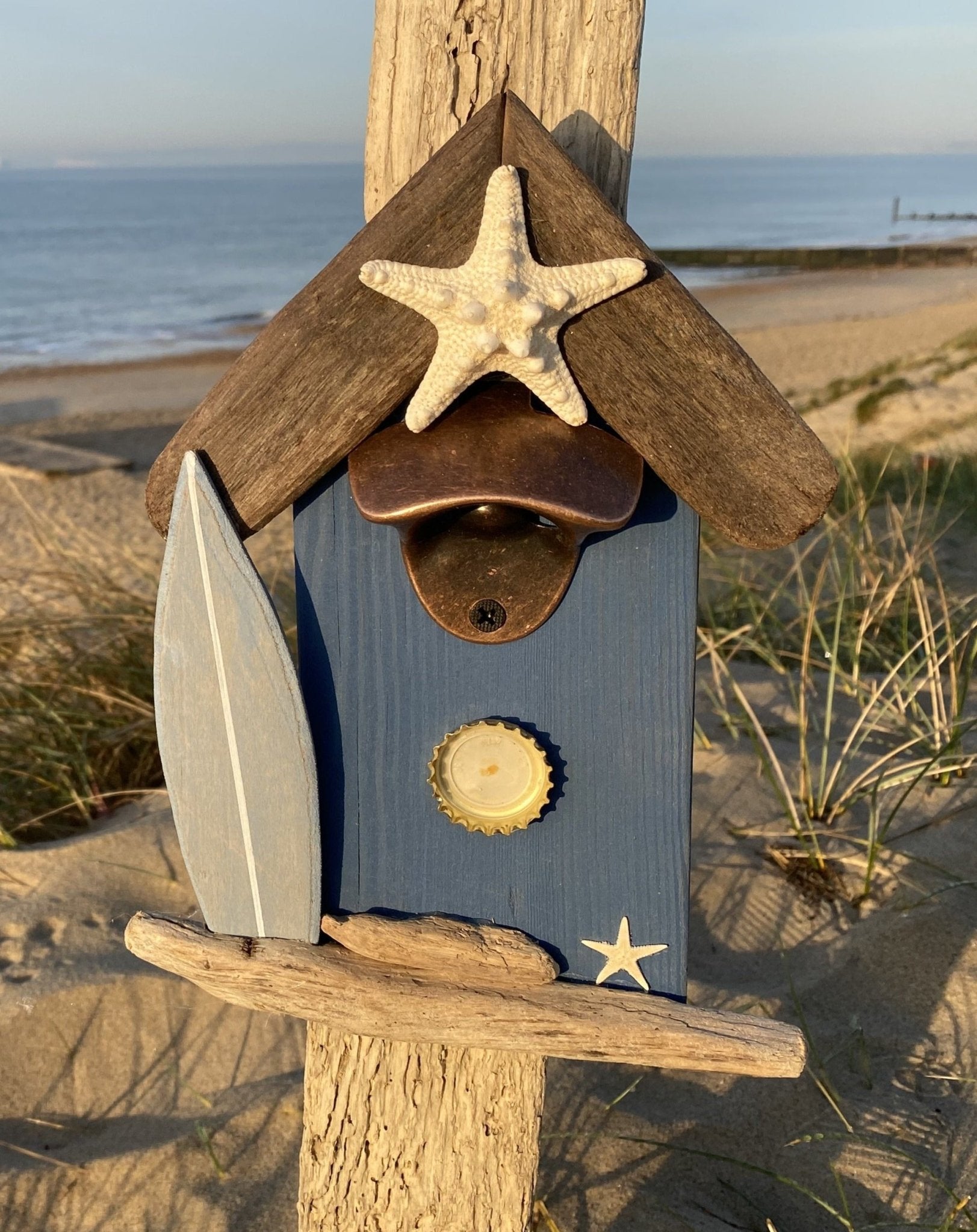 Driftwood surf shack with magnetic bottle opener and starfish - Drift Craft by Jo