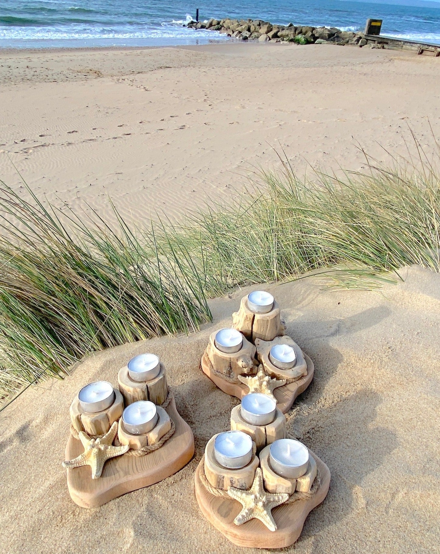 Driftwood Tea Light Candle Holder - Triple - Drift Craft by Jo