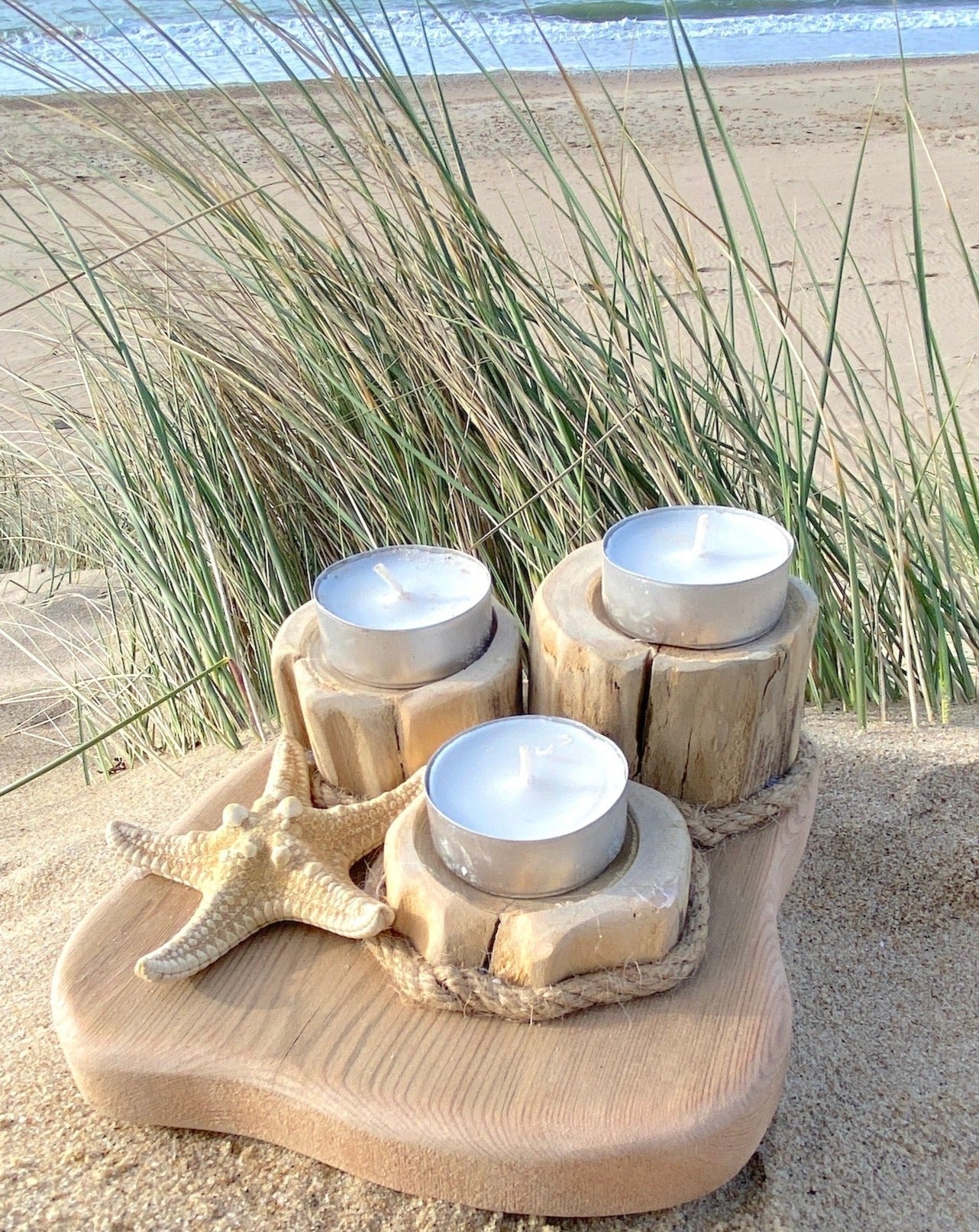 Driftwood Tea Light Candle Holder - Triple - Drift Craft by Jo