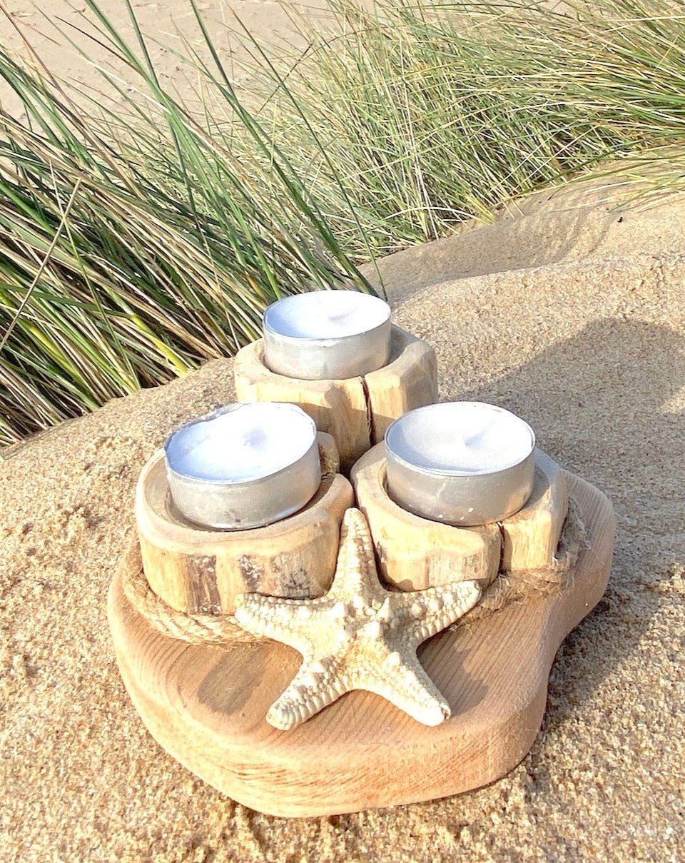 Driftwood Tea Light Candle Holder - Triple - Drift Craft by Jo