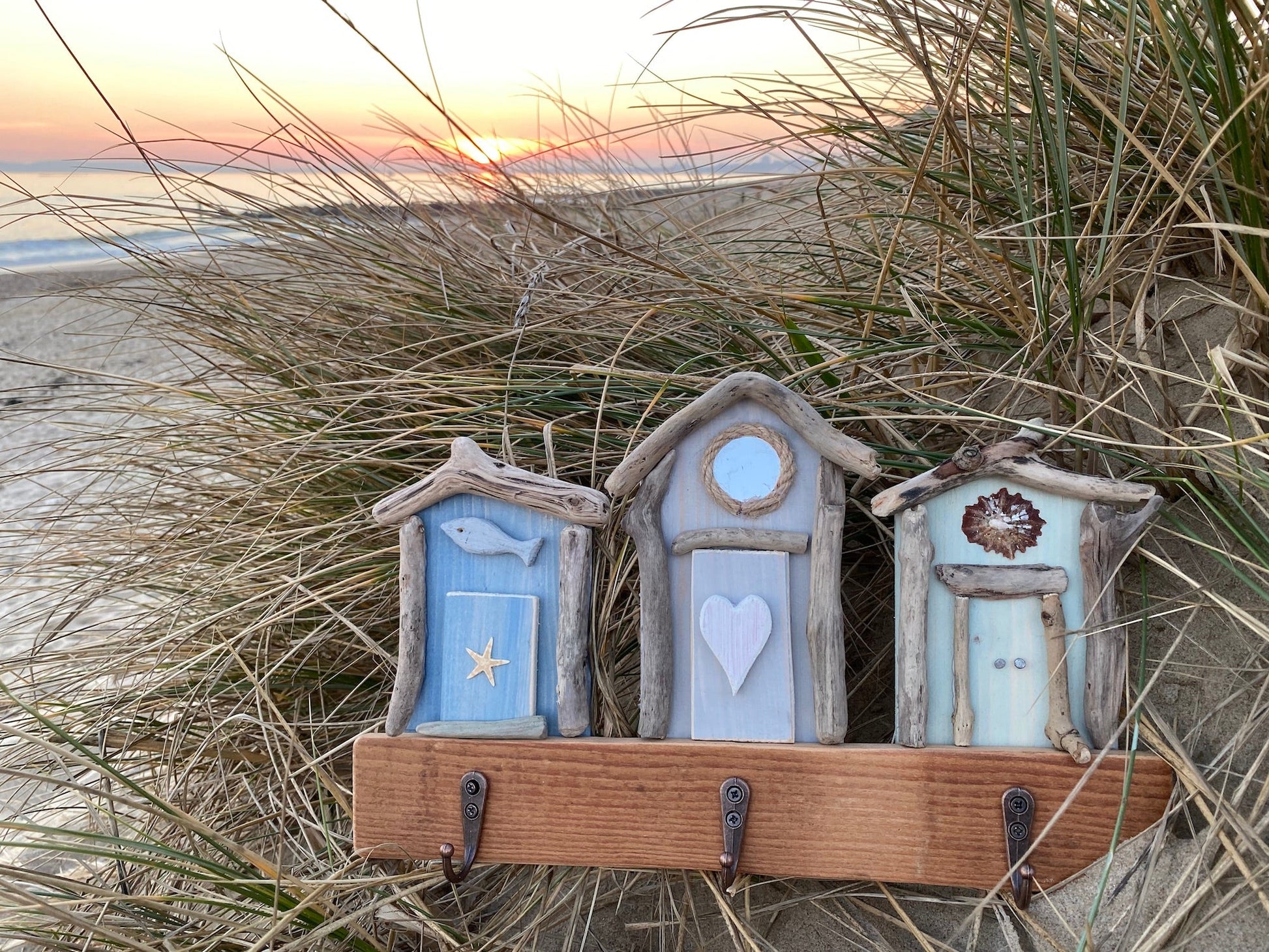 Driftwood Triple Beach Hut Hooks - Drift Craft by Jo
