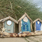 Driftwood Triple Beach Huts - Green / Aqua / Blue - Drift Craft by Jo