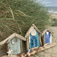 Driftwood Triple Beach Huts - Green / Aqua / Blue - Drift Craft by Jo
