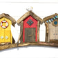 Driftwood Triple Beach Huts - Yellow / Red / Grey - Drift Craft by Jo
