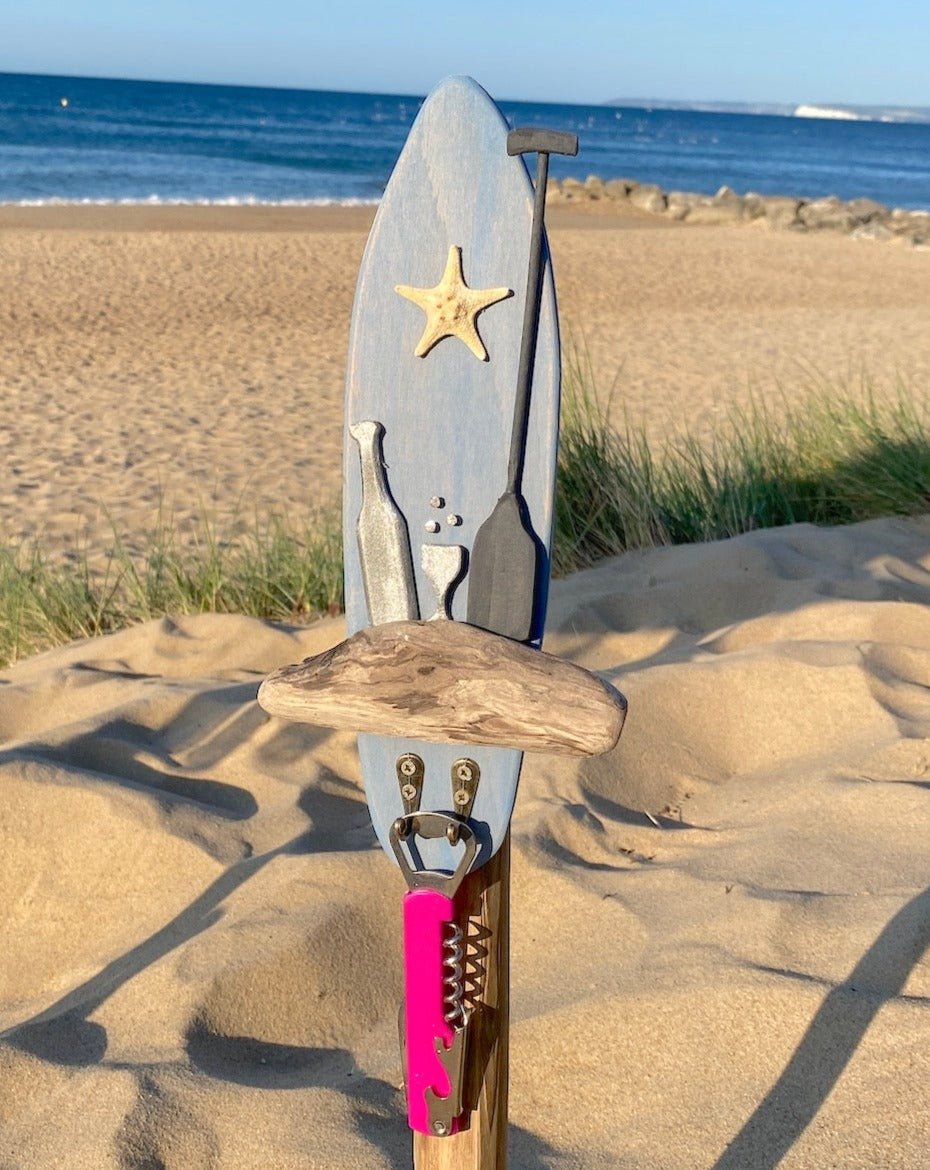 Paddleboard Bottle Opener holder - Blue with Prosecco and Starfish - Drift Craft by Jo