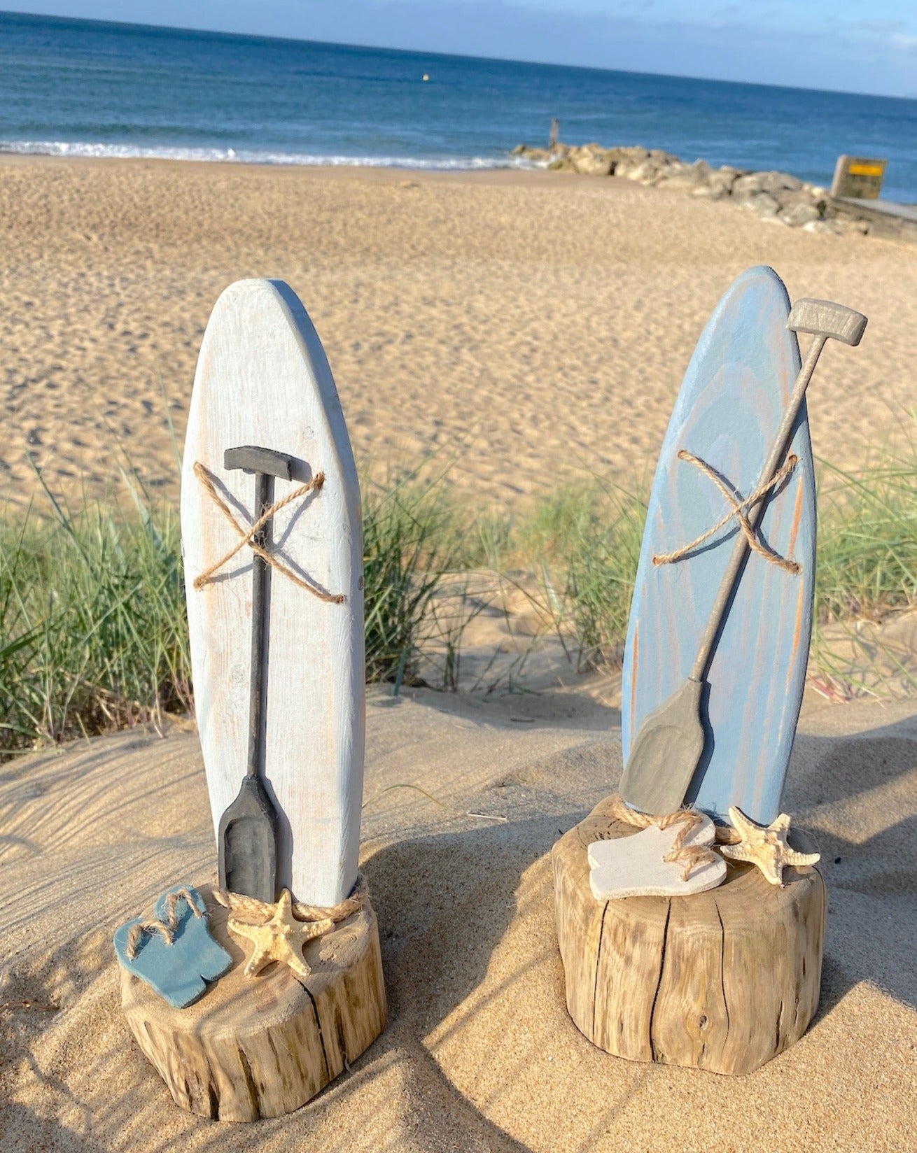 Paddleboard on Driftwood Décor with Blue Flip flops - Drift Craft by Jo