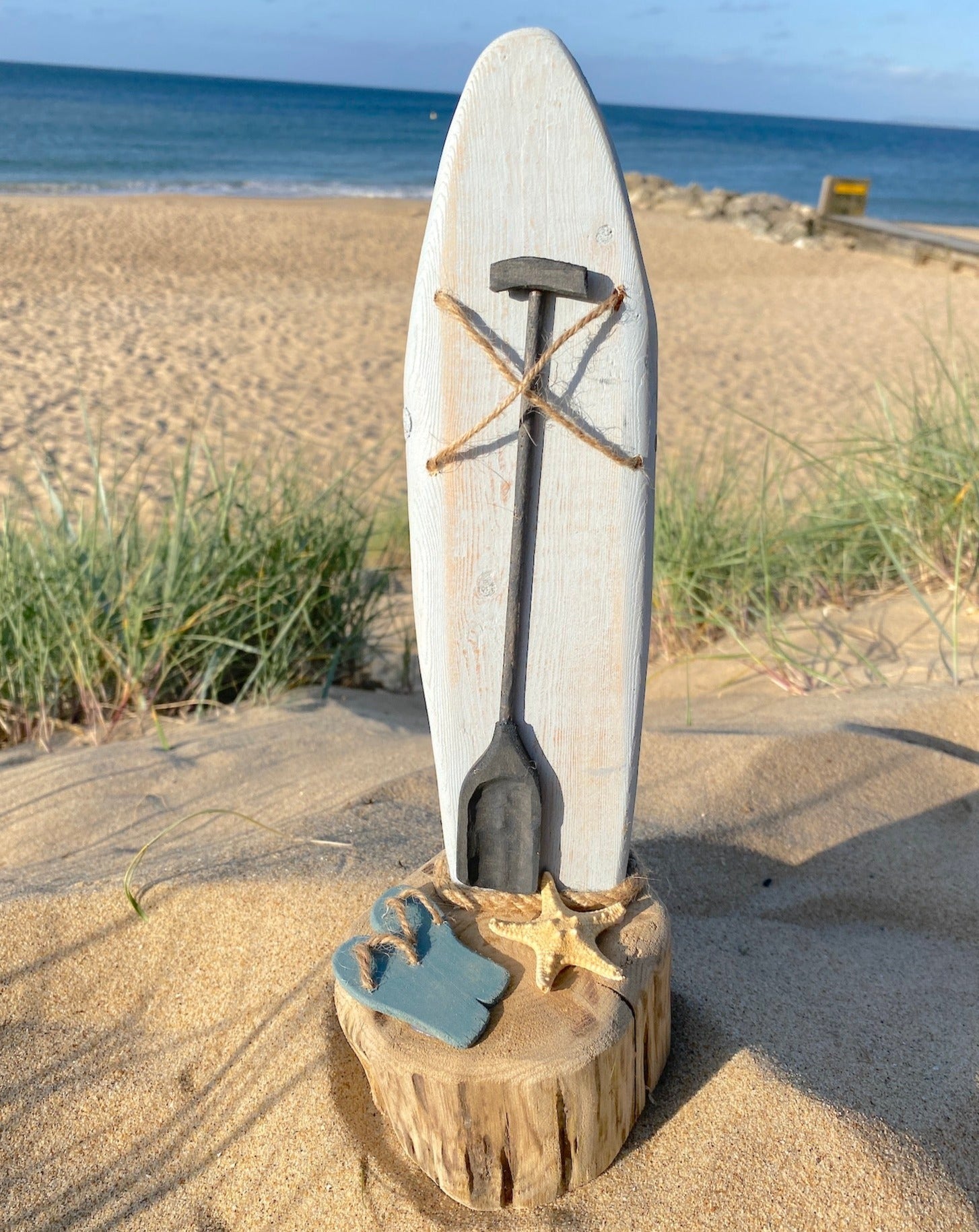 Paddleboard on Driftwood Décor with Blue Flip flops - Drift Craft by Jo