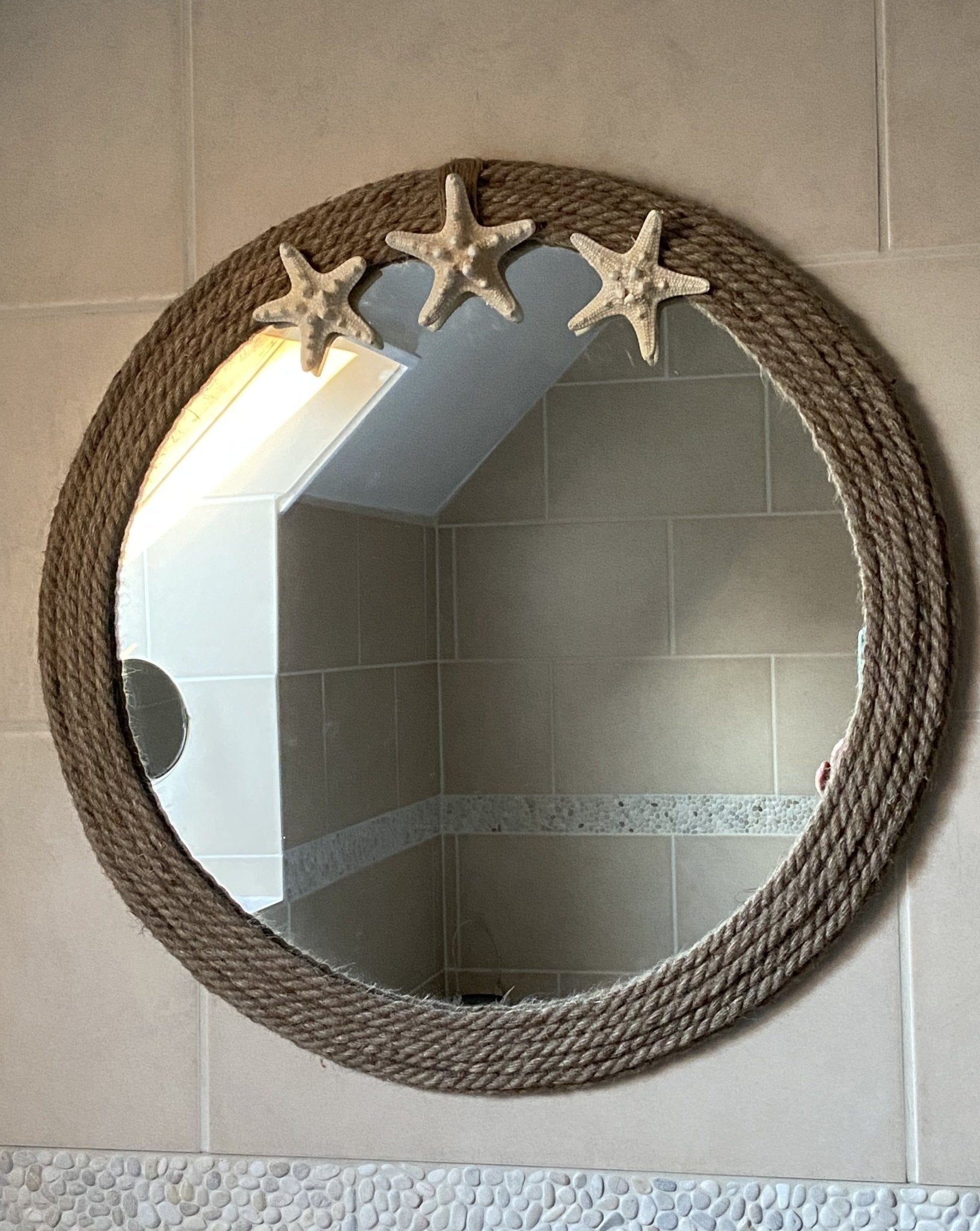 Round Rope Mirror with 3 Starfish - Drift Craft by Jo