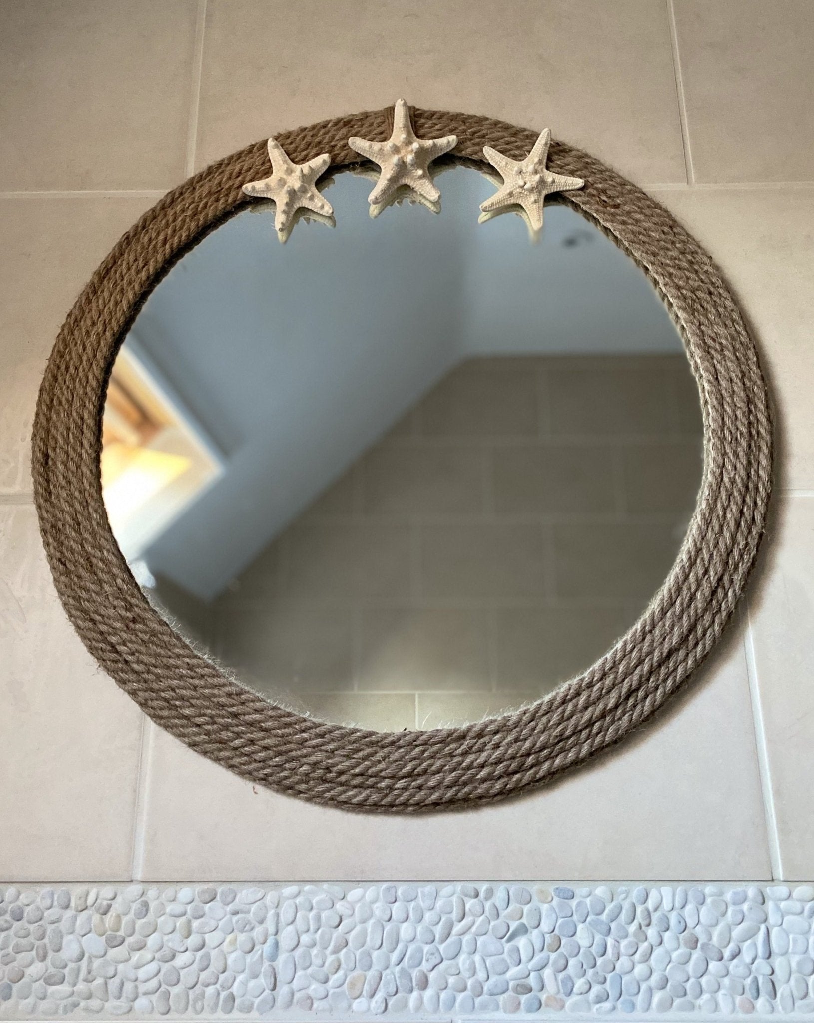 Round Rope Mirror with 3 Starfish - Drift Craft by Jo