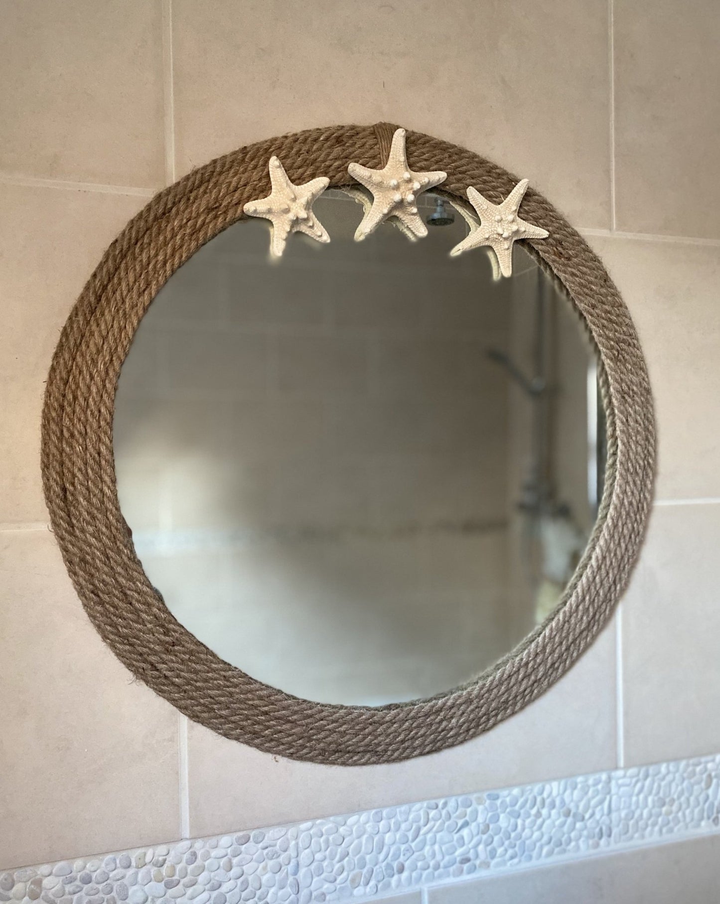 Round Rope Mirror with 3 Starfish - Drift Craft by Jo