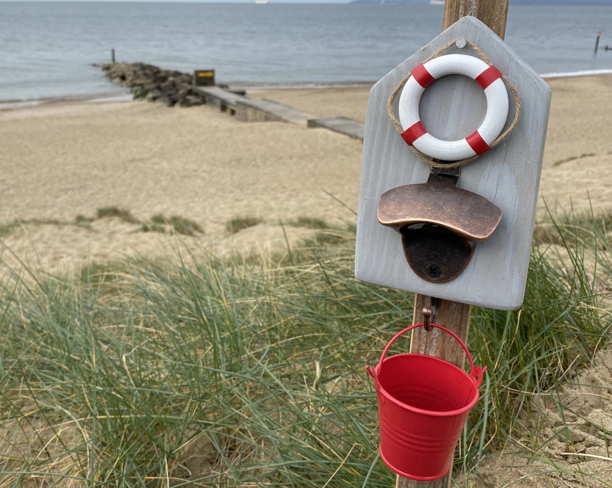 Rustic Driftcraft Bottle Opener - Grey with Lifebuoy and red bucket - Drift Craft by Jo