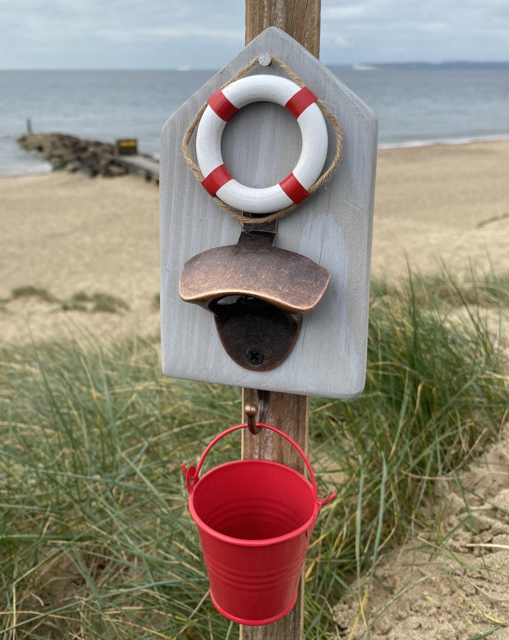 Rustic Driftcraft Bottle Opener - Grey with Lifebuoy and red bucket - Drift Craft by Jo
