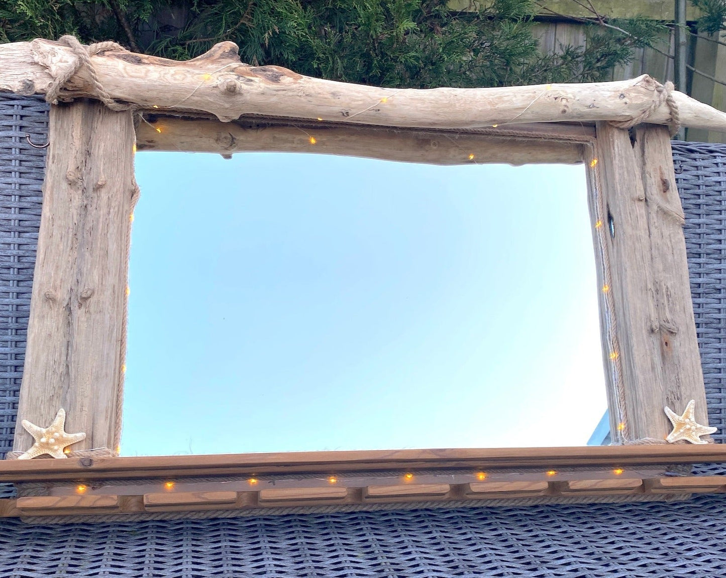 Rustic Driftwood Gin Bar Mirror with Lights - Made to Order - Drift Craft by Jo