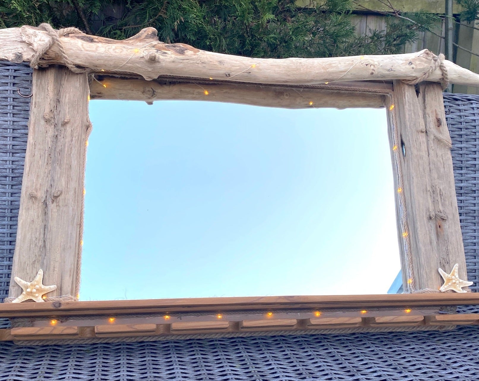 Rustic Driftwood Gin Bar Mirror with Lights - Made to Order - Drift Craft by Jo