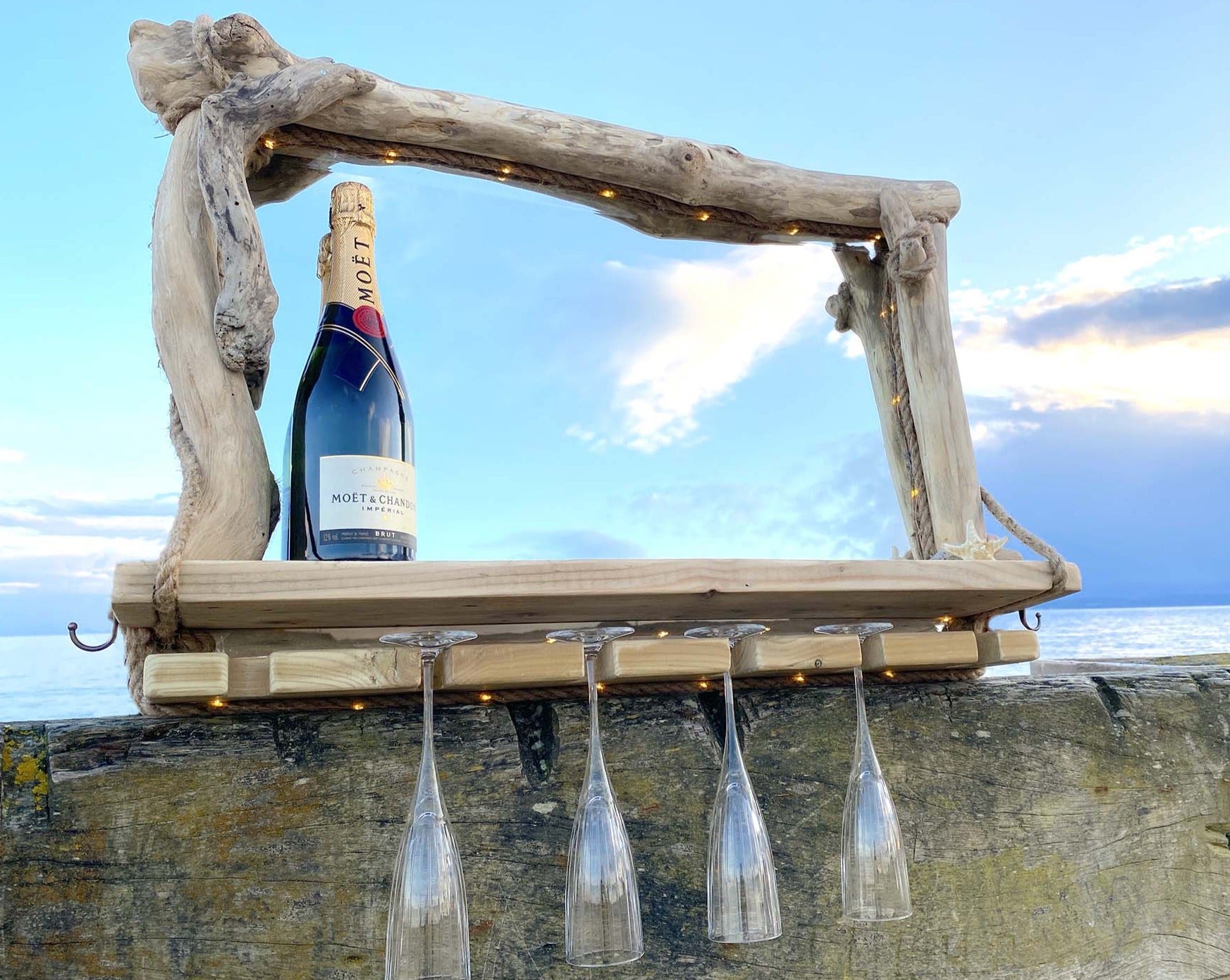 Rustic Driftwood Gin Bar Mirror with Lights - Made to Order - Drift Craft by Jo