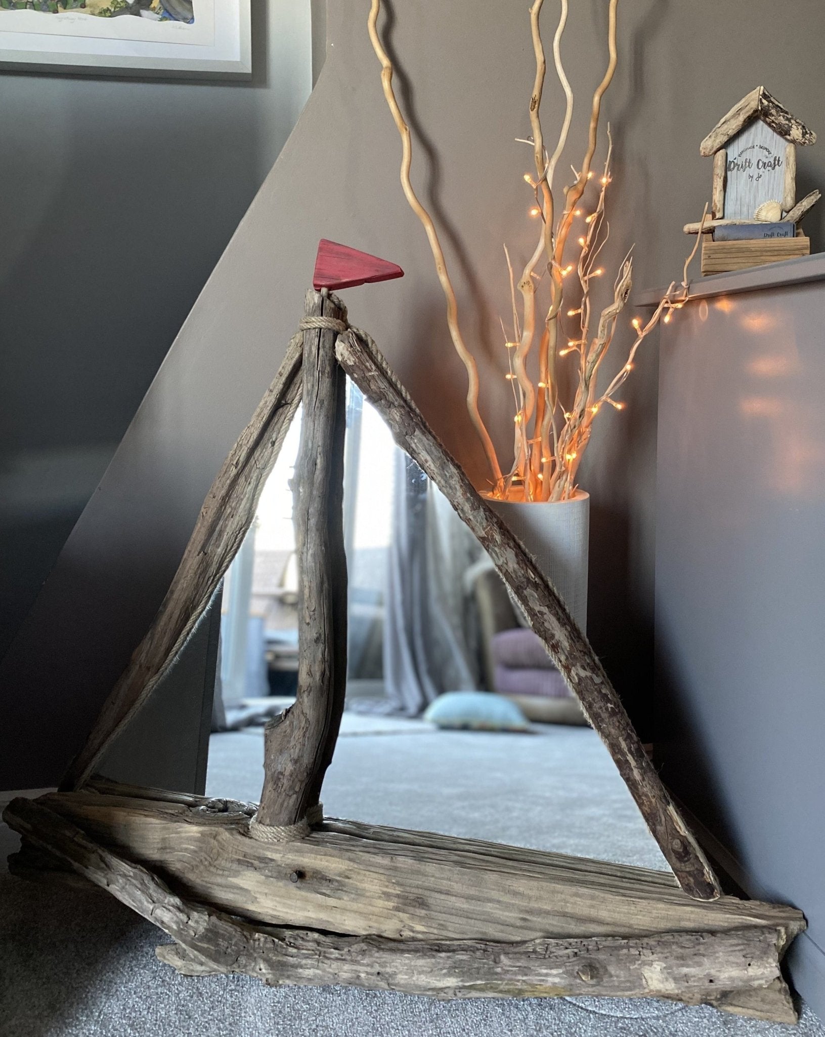 Rustic Driftwood Sail boat mirror - large - Drift Craft by Jo